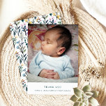 Cartão De Agradecimento Boho Watercolor Foto Simples Para Bebê<br><div class="desc">Boho Aestésico Cores de Água Selvagem Cartões de agradecimentos Personalizado de Flor Jovem Recém-Nascido</div>