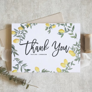 Cartão De Agradecimento Boho Watercolor Lemon Wreath Summer Wedes