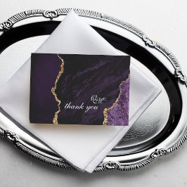 Cartão De Agradecimento Boho Weding Agate Roxo e Dourado