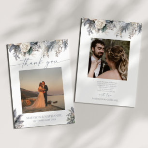 Cartão De Agradecimento Boho White Rose Floral Flower Garden Casamento