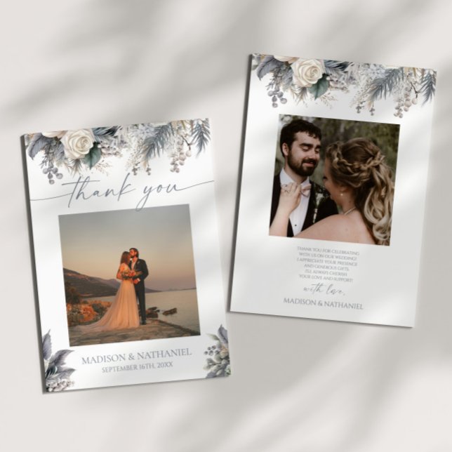 Cartão De Agradecimento Boho White Rose Floral Flower Garden Casamento (Criador carregado)