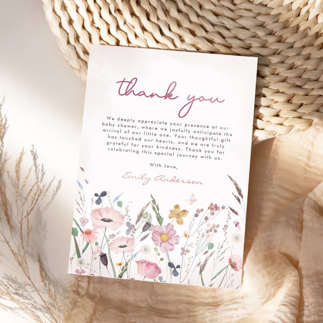 Cartão De Agradecimento Boho Wildflower Chá de fraldas (Criador carregado)