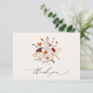 Cartão De Agradecimento Boho Wildflower Elegant Casamento outono