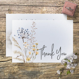 Cartão De Agradecimento Boho Wildflower Modern Blue Wedn Obrigado