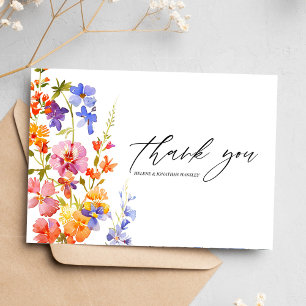 Cartão De Agradecimento Boho Wildflower Watercolor Casamento Floral Elegan