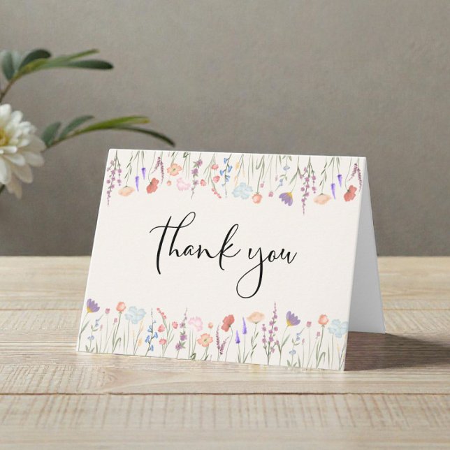 Cartão De Agradecimento Boho Wildflower Watercolor Chá de fraldas (Boho Wildflower Watercolor Cream Baby Shower Thank You Card)