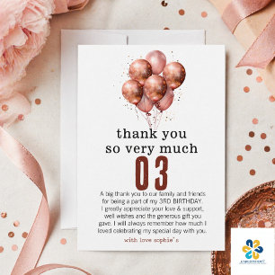 Cartão De Agradecimento Bola de água com brilho em rosa dourado para 3º an