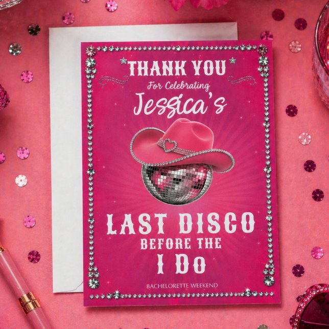 Cartão De Agradecimento Bola de Discoteca Rosa Festa de Solteira (Criador carregado)