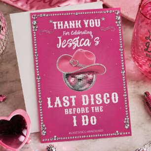 Cartão De Agradecimento Bola de Discoteca Rosa Festa de Solteira