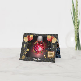 Cartão De Agradecimento Bola de Discoteca Vermelha Brilhante e Foto de Gor