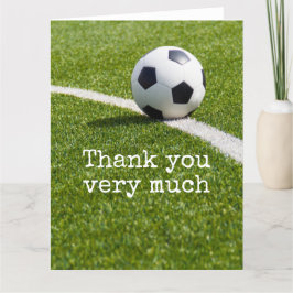 Cartão De Agradecimento Bola de futebol com palavra Obrigado com grama ver