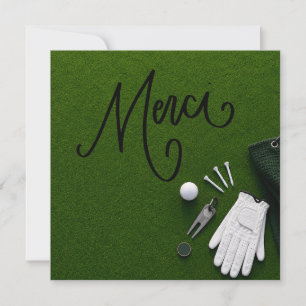 Cartão De Agradecimento Bola de golfe com a palavra obrigado no green de p