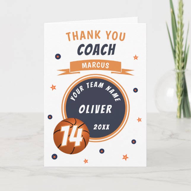 Cartão De Agradecimento Bola Moderna de Basquete Obrigado Treinador (Frente)