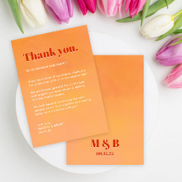 Cartão De Agradecimento Bold Fun Modern Orange Sunset Monogram Wedding