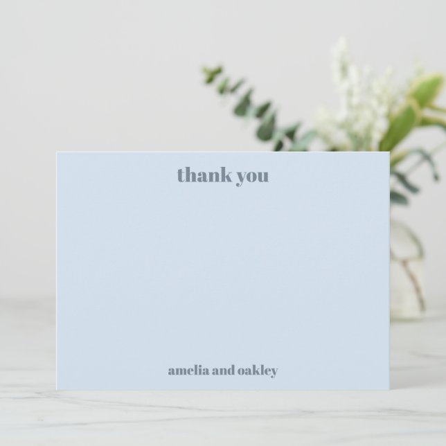 Cartão De Agradecimento Bold Minimalist Soft Blue Retro Custom Wedding (Em pé/Frente)