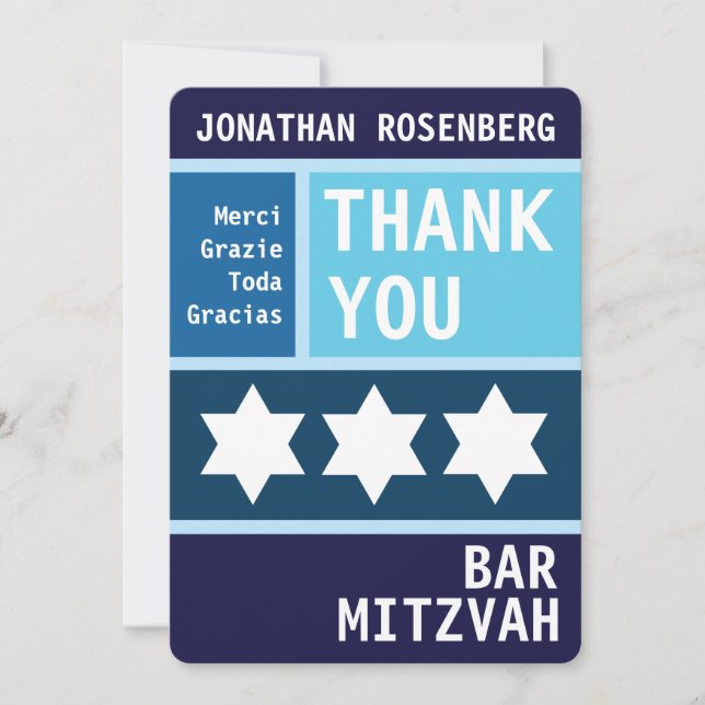 Cartão De Agradecimento Bold Star: Bar David Mitzvah Obrigado (Frente)