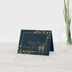 Cartão De Agradecimento Bolhas de Champanhe Dourado - Azul e Dourado - 