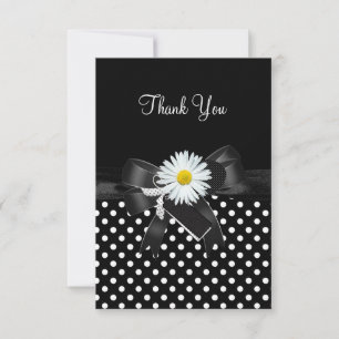 Cartão de Agradecimento Bolinhas Preto Branco Flor