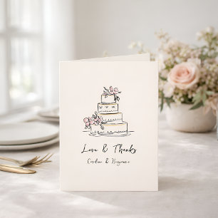 Cartão De Agradecimento Bolo de Casamento Desenhado à Mão Rosa Amarelo Per