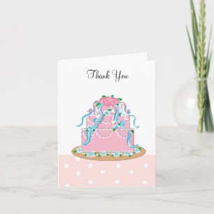 Cartão De Agradecimento Bolo de Casamento Rosa e Azul Elegante Obrigado