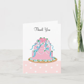 Cartão De Agradecimento Bolo de Casamento Rosa e Azul Elegante Obrigado