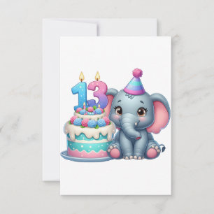 Cartão De Agradecimento Bolo de Elefante de Aniversário de 13 Anos