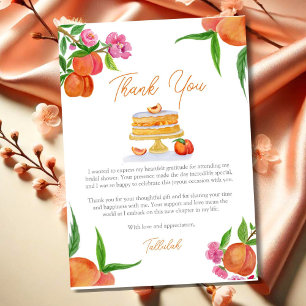 Cartão De Agradecimento Bolo de Pêssego com Aquarela e Flores para Chá de