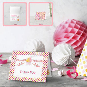 Cartão De Agradecimento Bolo de Pontinho Amarelo Rosa Cupcake Obrigada