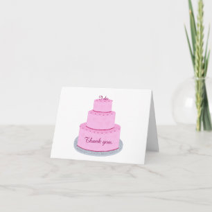 Cartão De Agradecimento Bolo Rosa com Casamento de Corações Obrigado Cartõ
