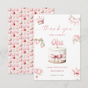 Cartão De Agradecimento Bolo Rosa Princesinha Aniversário de 1 Ano