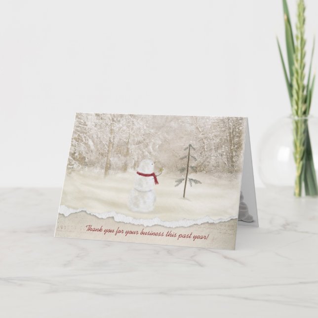 Cartão De Agradecimento Bom Natal Obrigado ao boneco de neve (Frente)