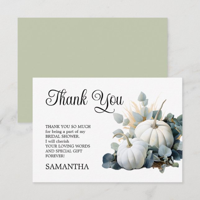 Cartão De Agradecimento Bomba d'água branca e eucalipto verde Chá de Noiva (Frente/Verso)