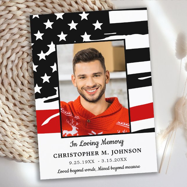 Cartão De Agradecimento Bombeiro Memorial Moderno Thin Red Line Funeral (Criador carregado)