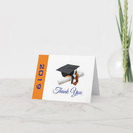 Cartão De Agradecimento Boné de formatura Azul e Laranja e Tassel