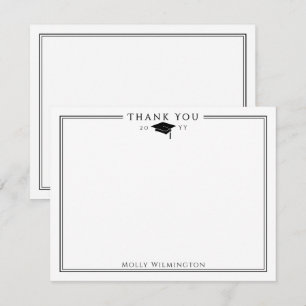 Cartão De Agradecimento Boné de formatura Elegante e preto e branco
