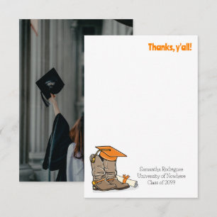 Cartão De Agradecimento Boné de formatura Laranja e Boot do Cowboy