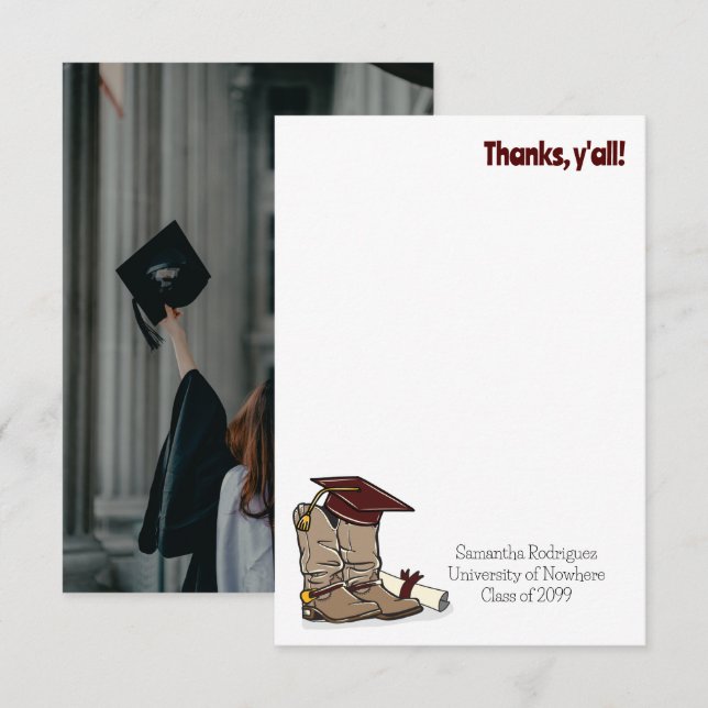 Cartão De Agradecimento Boné de formatura Maroon e Boot Cowboy (Frente/Verso)