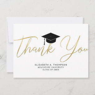 Cartão De Agradecimento Boné Dourado De Graduação Obrigado Script Moder