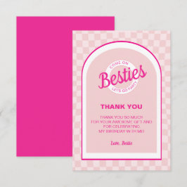 Cartão De Agradecimento Boneca Retro Rosa Deixa Festa Aniversário