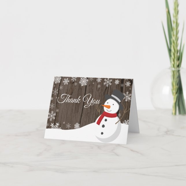 Cartão de Agradecimento Boneco de Neve Natal Rústi (Frente)