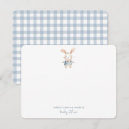 Cartão De Agradecimento Bonita Aquarela Bunny Gingham Flat Obrigado