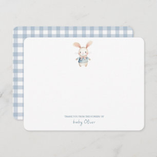 Cartão De Agradecimento Bonita Aquarela Bunny Gingham Flat Obrigado