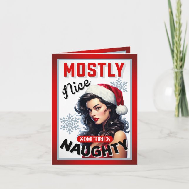 Cartão De Agradecimento Bonita, às vezes travessa, pinta de Natal retrô (Frente)