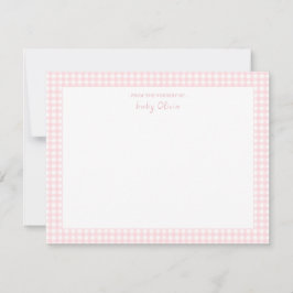 Cartão De Agradecimento Bonita, rosa e branca, Gingham Baby Girl flat