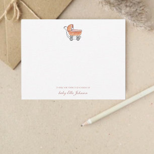 Cartão De Agradecimento Bonita Vintage, carrinho de bebê Flat Obrigado
