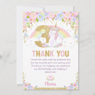 Cartão De Agradecimento Bonito aniversário de 3 anos Rainbow Floral do Un