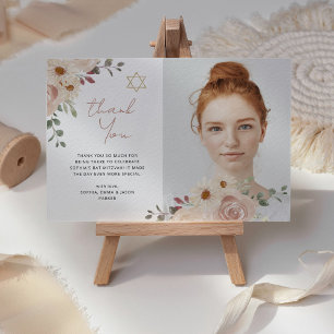 Cartão De Agradecimento Bonito Aquarela Floral Bat Mitzvah Foto