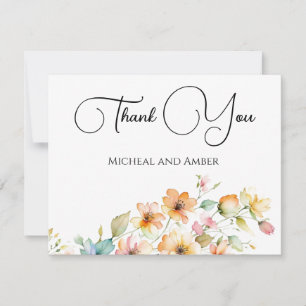 Cartão De Agradecimento Bonito Boho Orange Pink Watercolor Flores