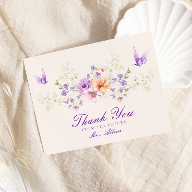 Cartão De Agradecimento Bonito Borboletas Chá de panela Floral (Criador carregado)