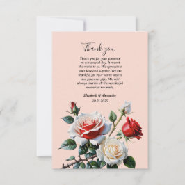 Cartão De Agradecimento Bonito casamento floral de rosas vermelhas brancas